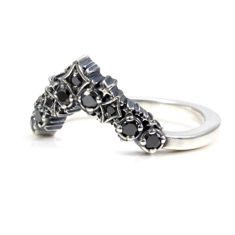 Black Diamond Stardust Chevron Wedding Band - Sterling Silver Boho Stacking Ring - Image 6