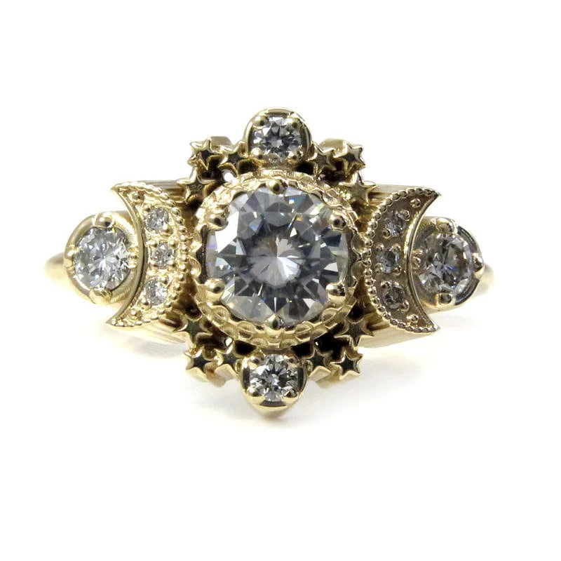Diamond Cosmos Boho Engagement Ring Set - Diamond, Champagne Diamond, Black Diamond, Salt & Pepper Diamond or Moissanite Center Stone - Image 8