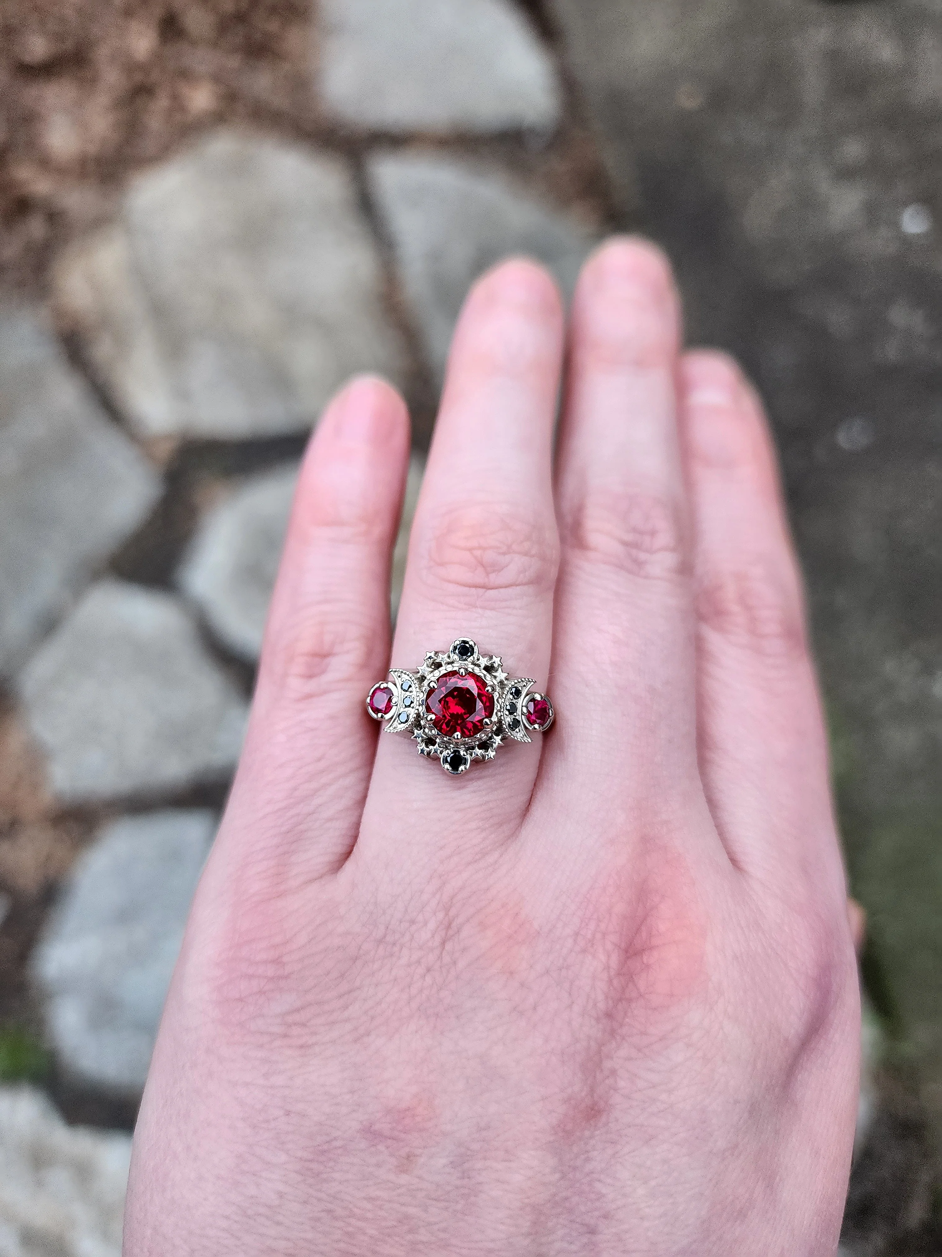 *Setting Only* Cosmos Gothic Wedding Ring COLORED GEM SIDES for Build your own Ring - Image 6