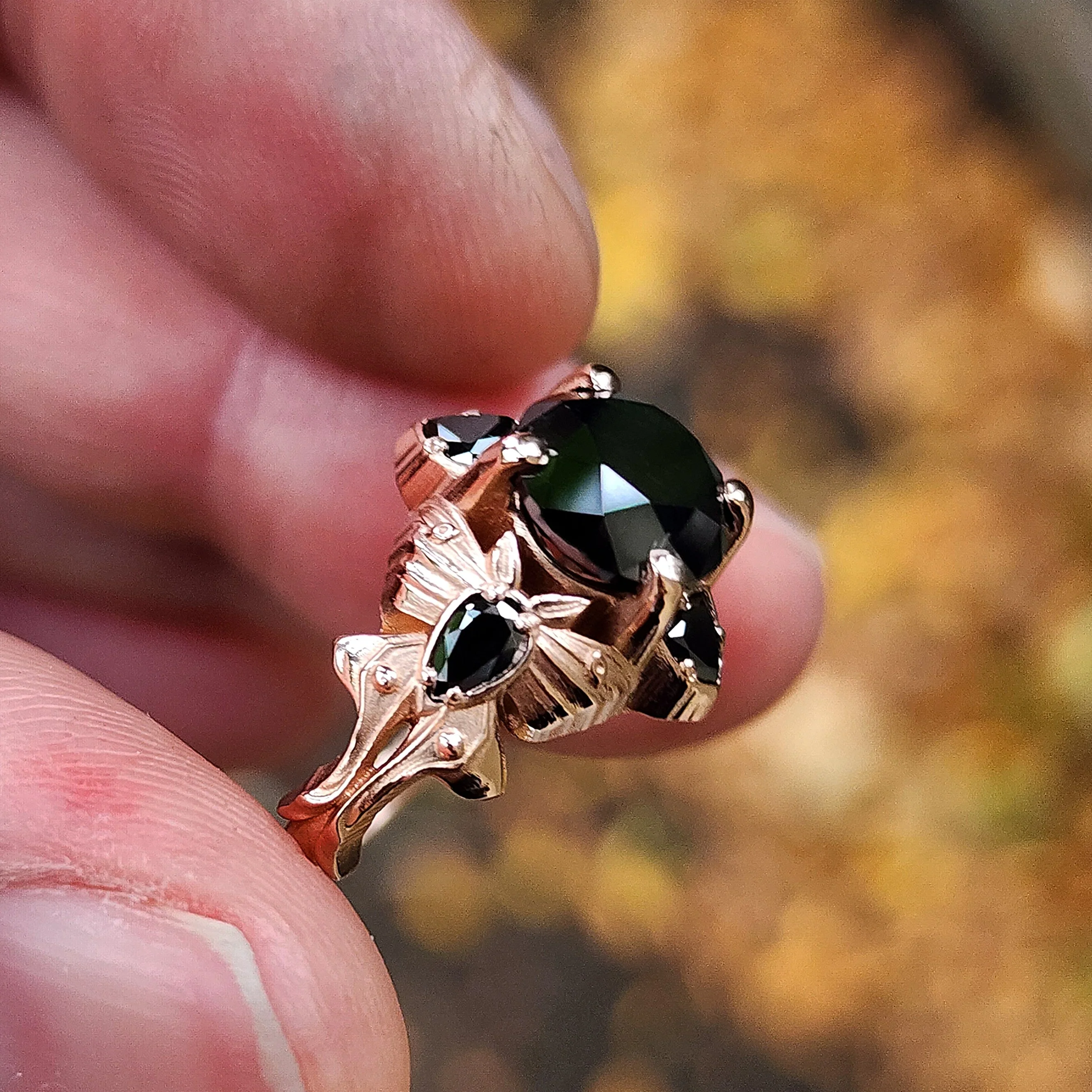 Luna Goth Moth Engagement Ring with Black Diamonds - Bug Wedding Ring Nature Inspired Fine Jewelry - Image 11