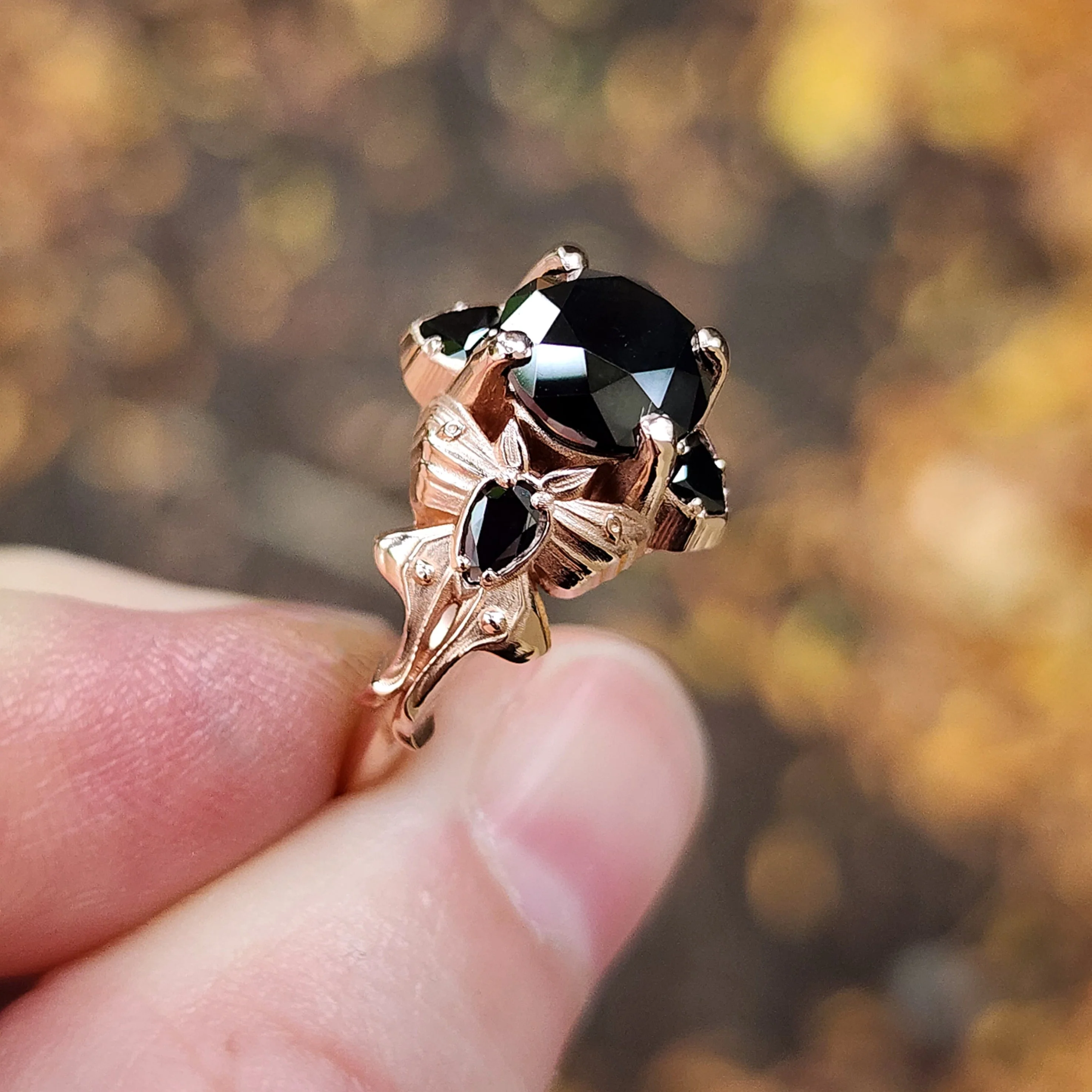 Luna Goth Moth Engagement Ring with Black Diamonds - Bug Wedding Ring Nature Inspired Fine Jewelry - Image 7