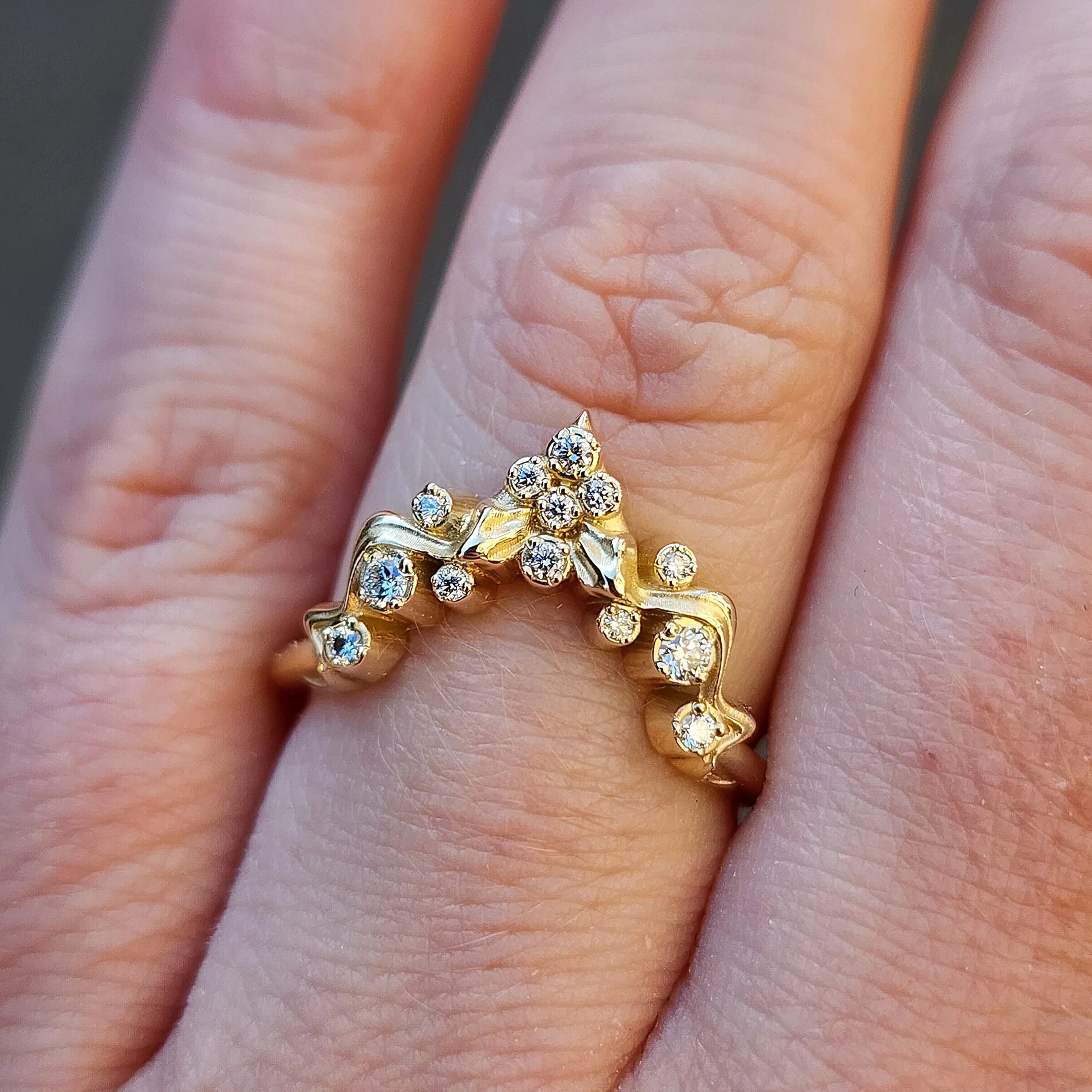 Nagini Snake Side Band with Diamonds Curved Chevron Stacking Ring 14k Gold - Handmade Fine Jewelry - Image 4