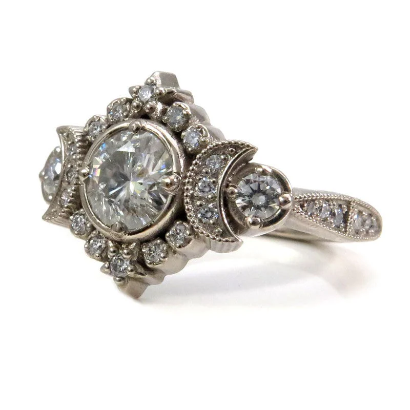 Selene Moon Goddess Engagement Ring Diamond Lunar Boho Wedding -14k Gold - Image 5