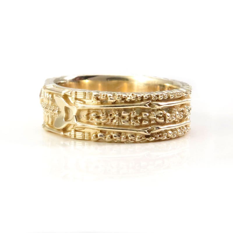 Size 8.75-9.25- Skeleton Wedding Band with Diamond Eyes and Ruby Heart - 14k Yellow Gold - Image 6