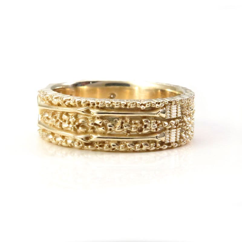 Size 8.75-9.25- Skeleton Wedding Band with Diamond Eyes and Ruby Heart - 14k Yellow Gold - Image 7