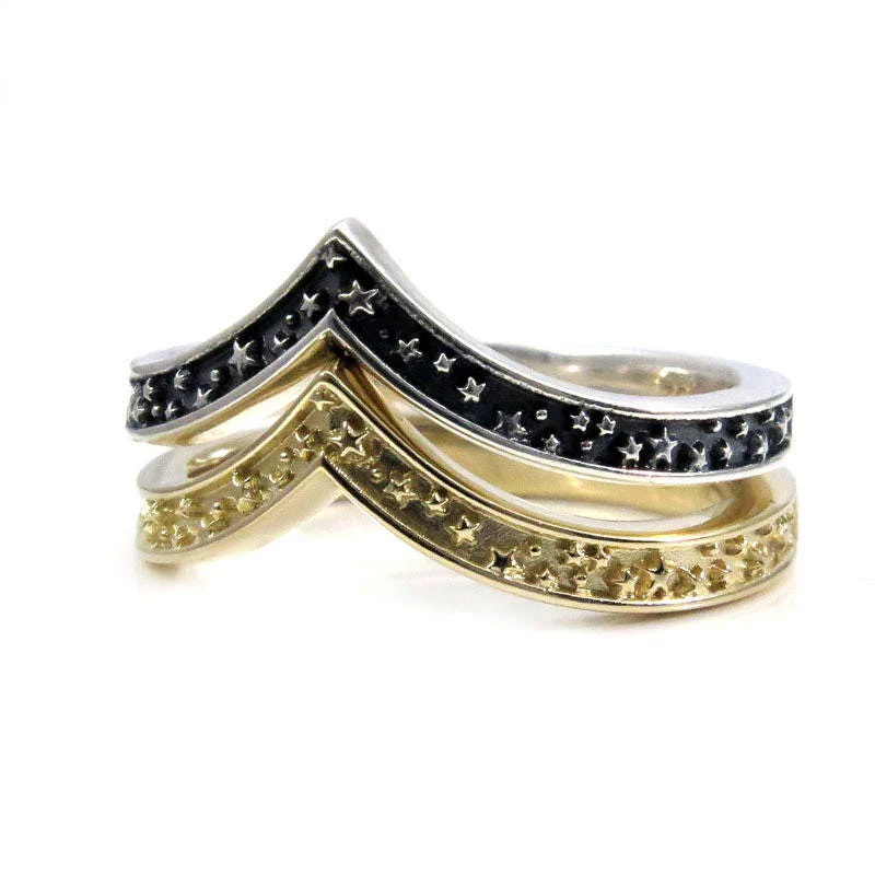 Stardust Stacking Chevron Wedding Ring - Gold or Sterling Silver - Constellation Nesting Band - Image 3
