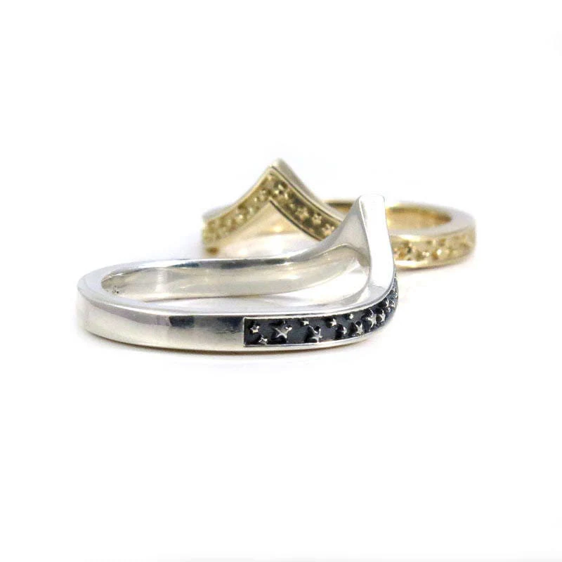 Stardust Stacking Chevron Wedding Ring - Gold or Sterling Silver - Constellation Nesting Band - Image 4
